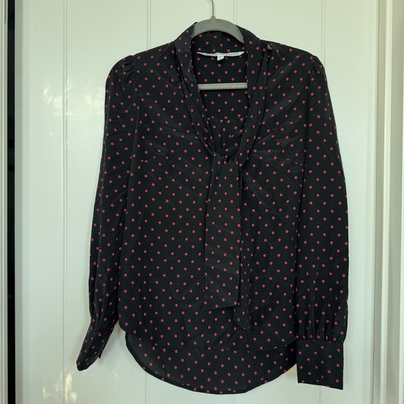 Veronica Beard Jeffries Silk Tie Neck Blouse Polka Dot Size 4 - Picture 4 of 7